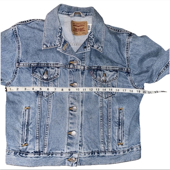 Levis Denim Jacket Mens Large Light Wash Trucker Button Front Red Tab Pockets - Picture 2 of 5